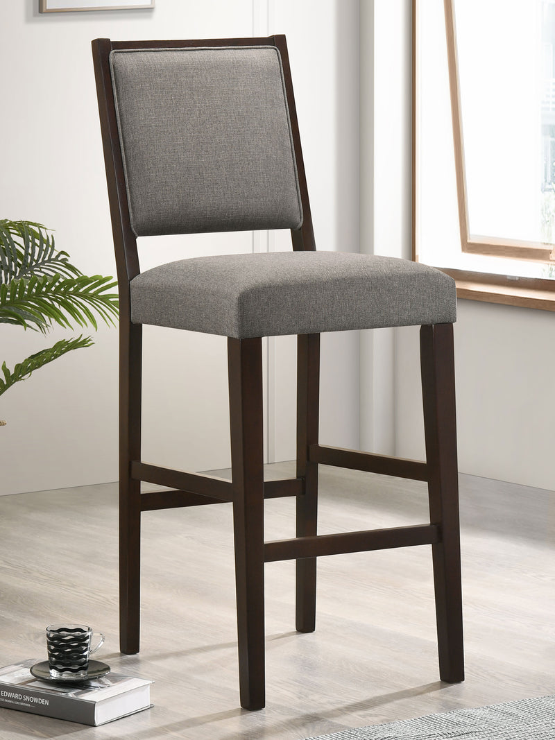 Bedford Upholstered Open Back Bar Stools with Footrest (Set of 2) Grey and Espresso image