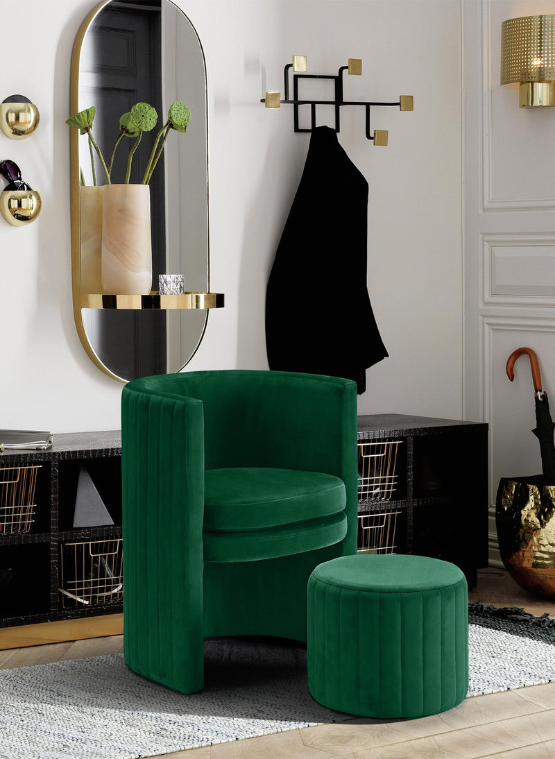 Selena Green Velvet Accent Chair and Ottoman Set