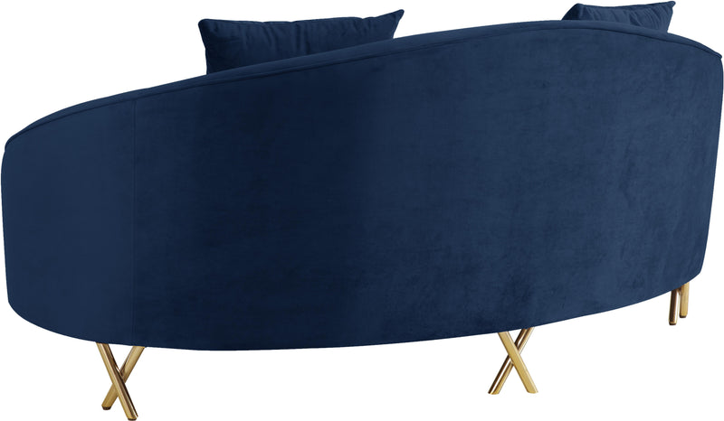 Serpentine Navy Velvet Loveseat