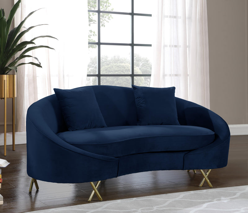 Serpentine Navy Velvet Loveseat