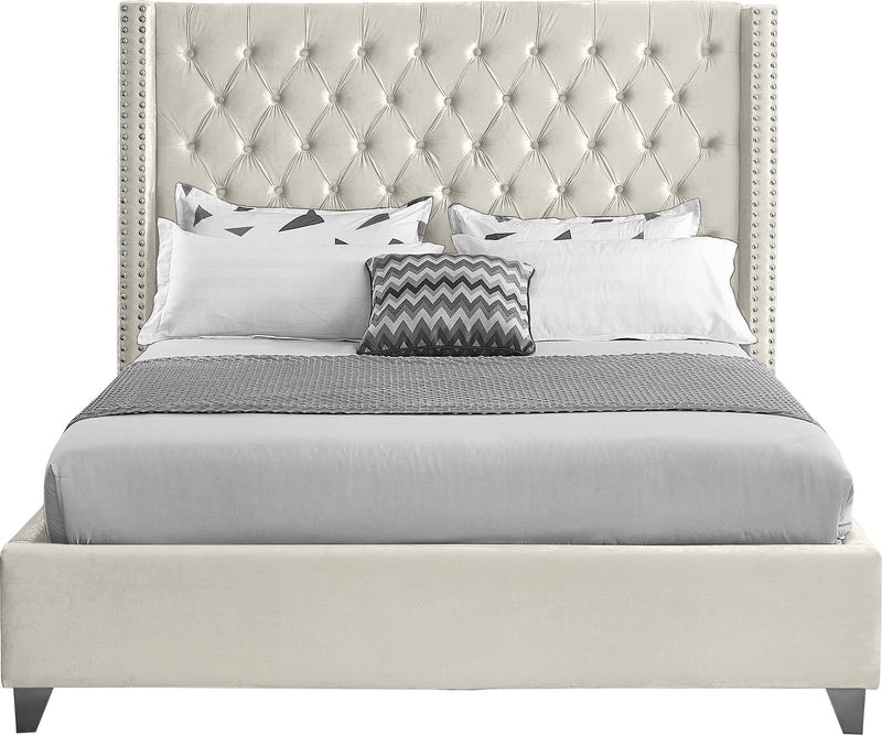 Aiden Cream Velvet Queen Bed