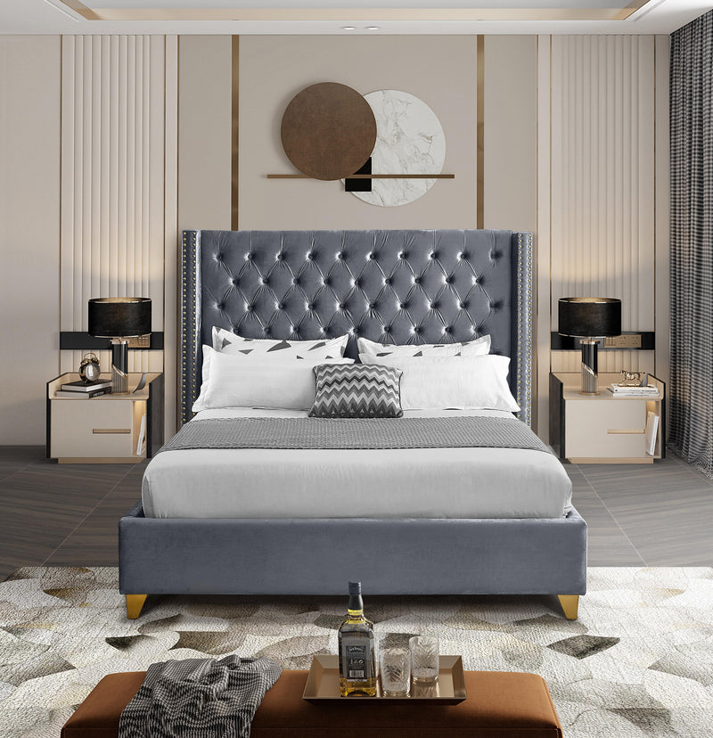 Barolo Grey Velvet Queen Bed