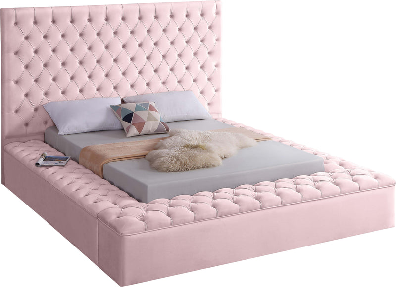Bliss Pink Velvet Queen Bed (3 Boxes)