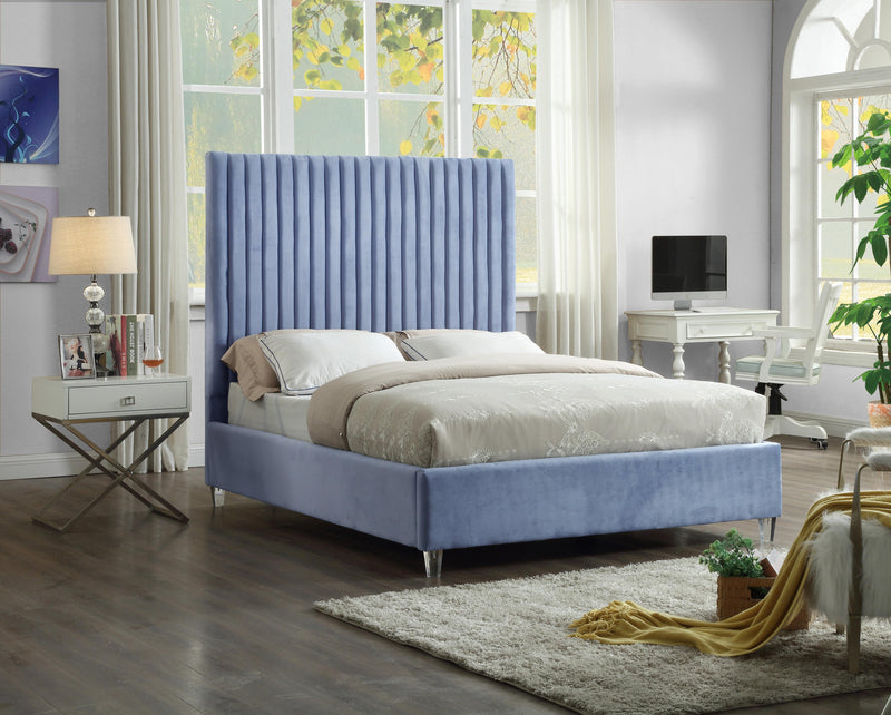 Candace Sky Blue Velvet King Bed