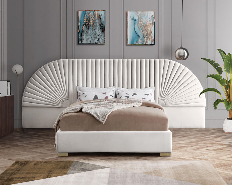 Cleo Cream Velvet Queen Bed (3 Boxes)