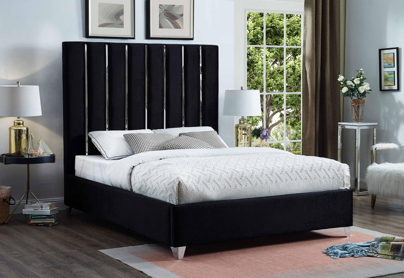 Enzo Black Velvet Queen Bed