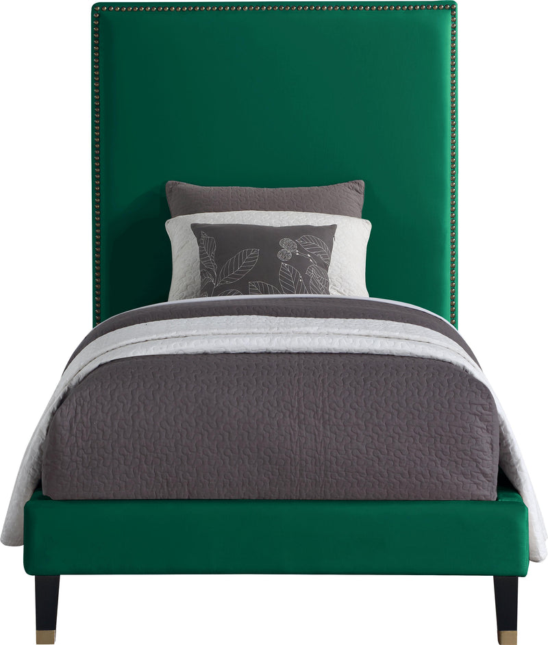 Harlie Green Velvet Twin Bed