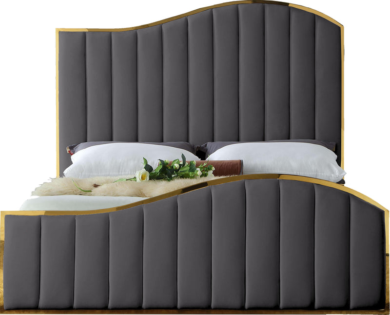 Jolie Grey Velvet Queen Bed (3 Boxes)