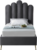 Lily Grey Velvet Twin Bed