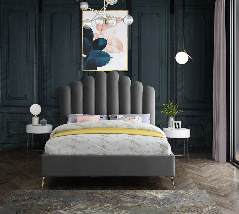 Lily Grey Velvet King Bed