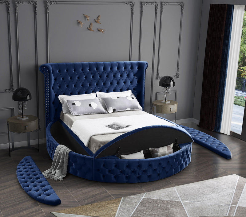 Luxus Navy Velvet Queen Bed (3 Boxes)