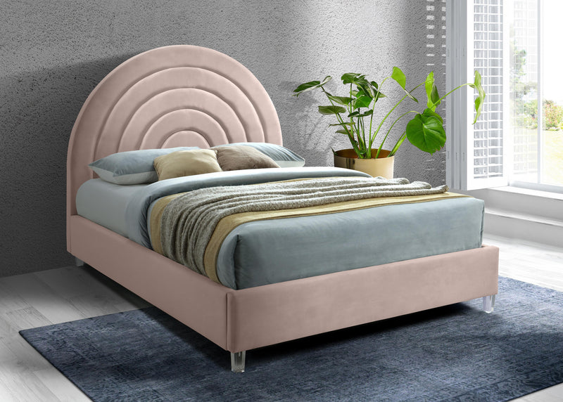 Rainbow Pink Velvet King Bed