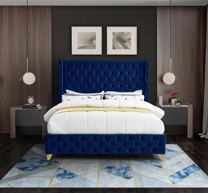 Savan Navy Velvet King Bed