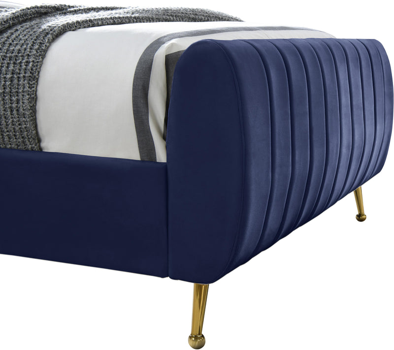 Zara Navy Velvet Queen Bed (3 Boxes)